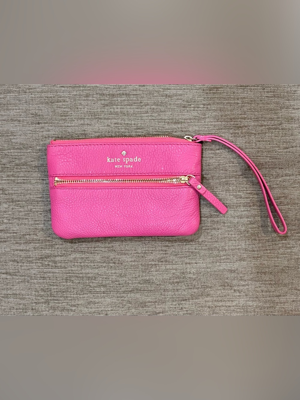 kate spade Hot Pink Leather Zip Wristlet with Gold Hardware